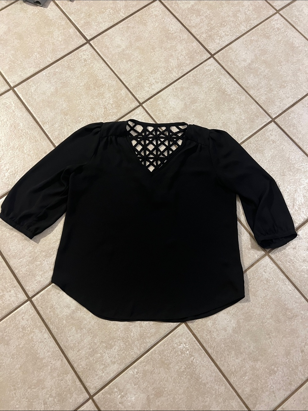 Iz Byer Black Women's V-Neck Lattice Back Blouse